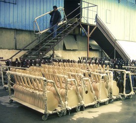 The assembled Guitars continue their journey through the factory.